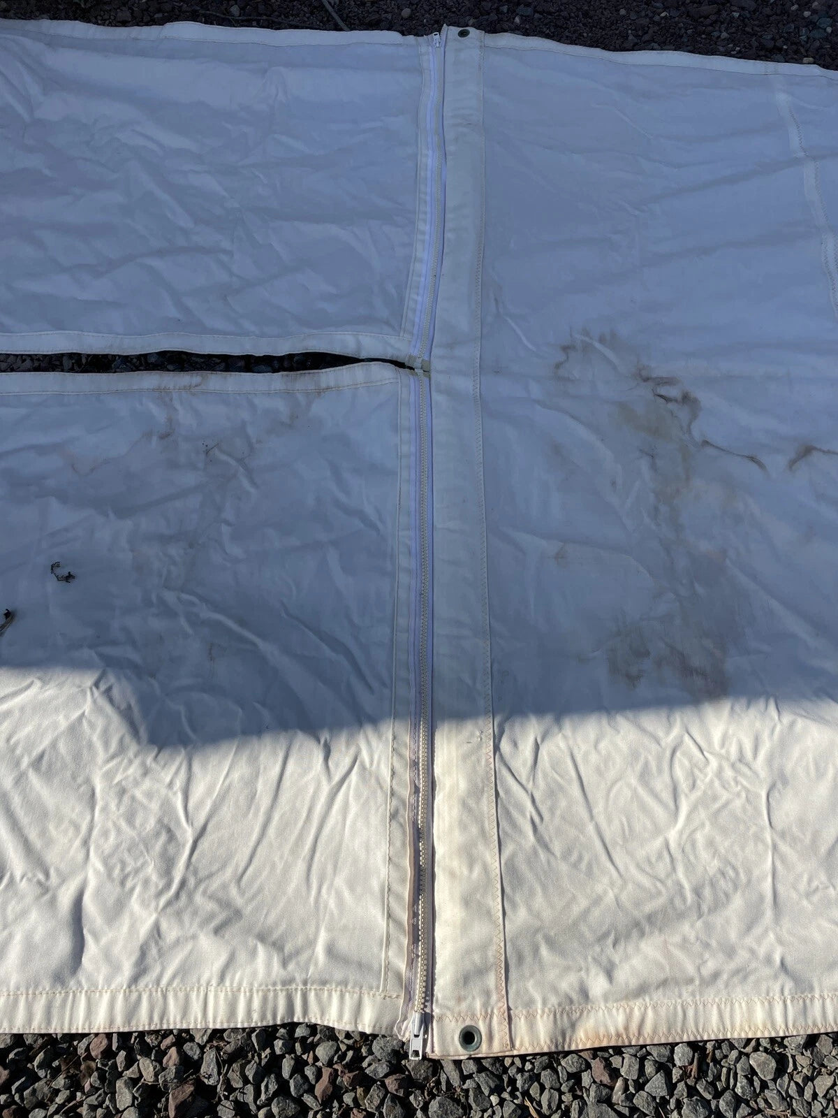 White Bimini extension with zippered cutout for backstay