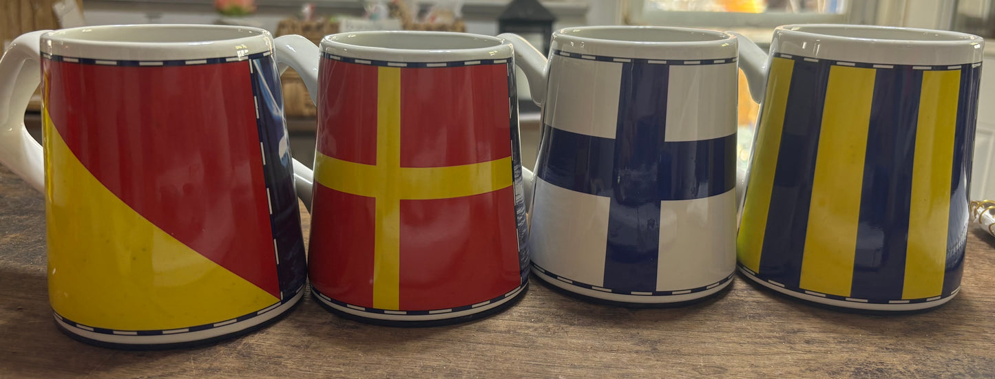 Set of 4 Ceramic Nautical Mugs