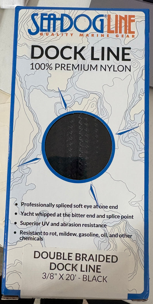 Sea Dog Double Braided Dock Line 3/8"x 20' Black NEW
