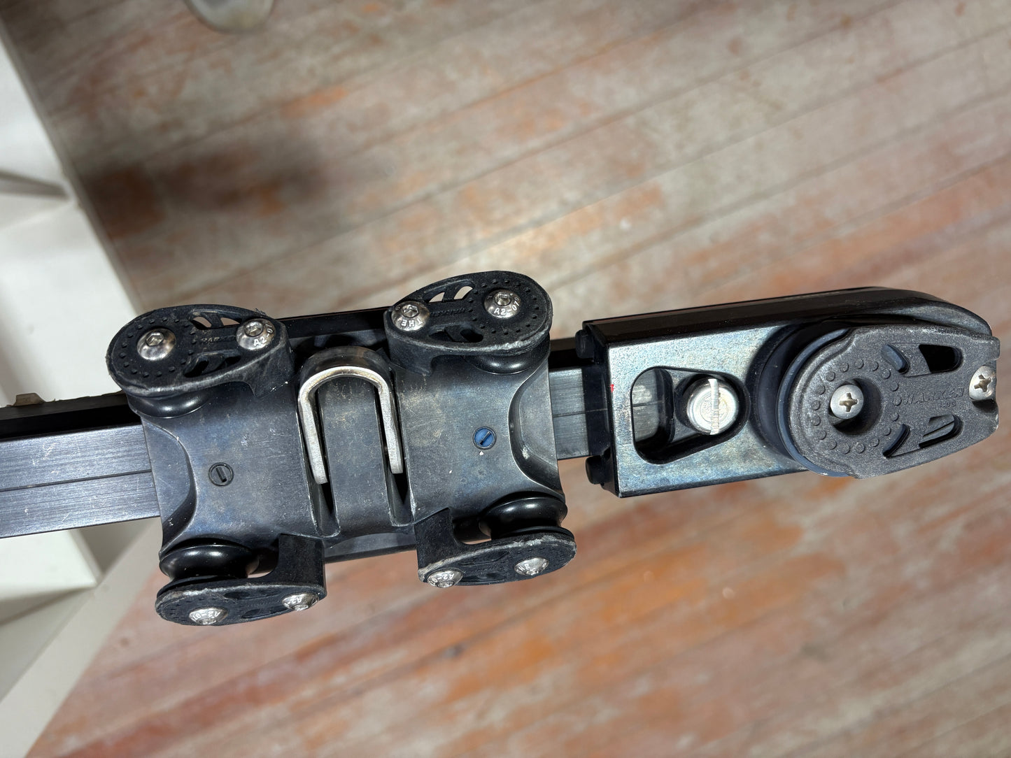 Traveler and Deck Hardware from J29, all Harken Parts - Cam Cleats & Blocks