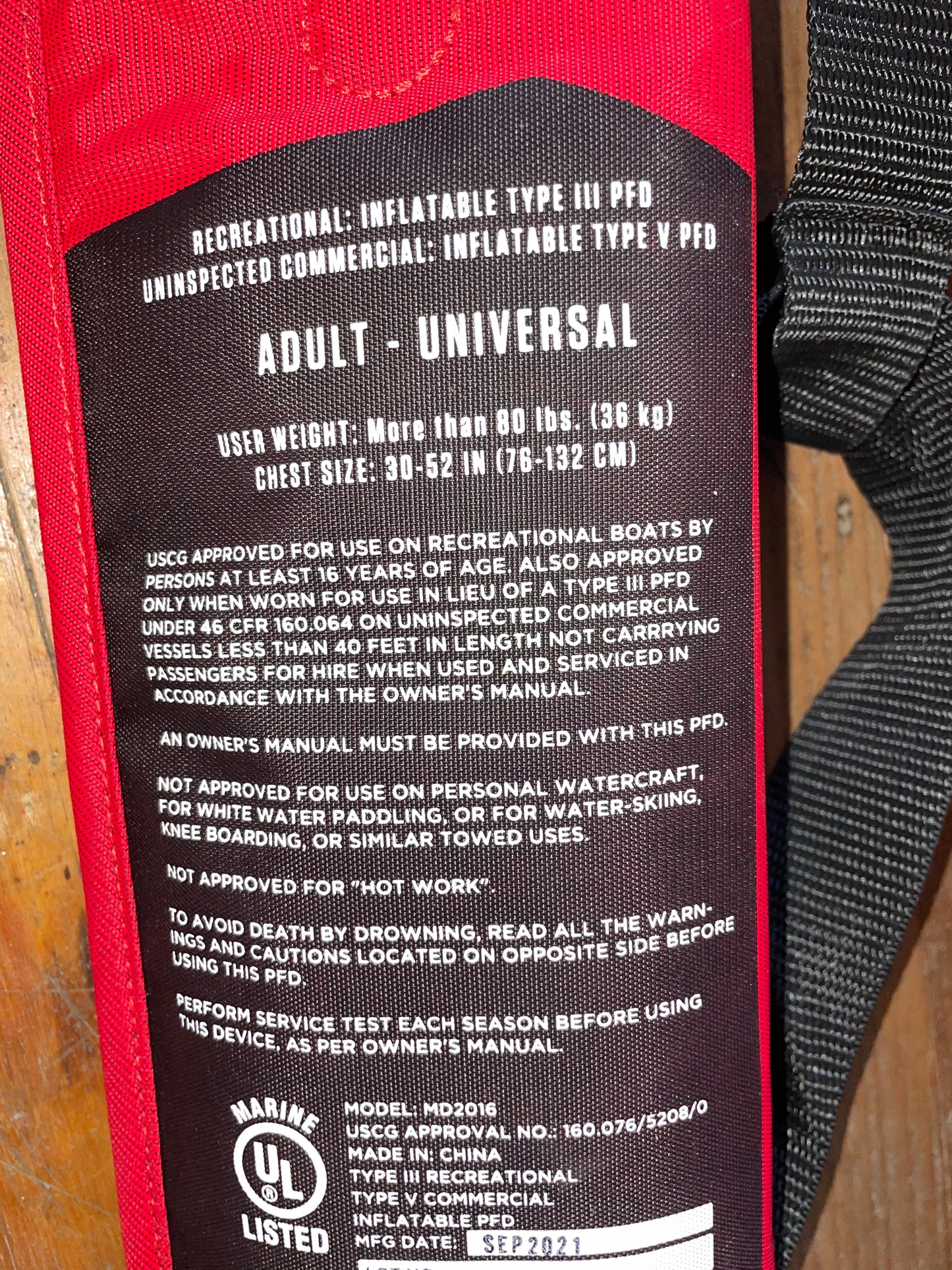 Like New Mustang Survival Adult Inflatable Type III PFD (NEEDS SERVICE)
