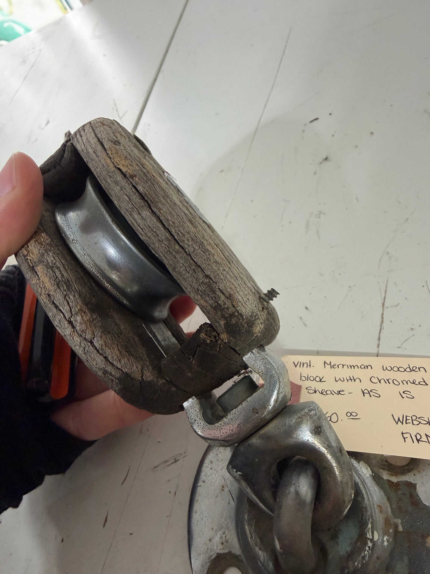 Vintage Merriman Wooden Block With Chromed Sheave - 3/8" Line - 1934 Eisenhower 50'