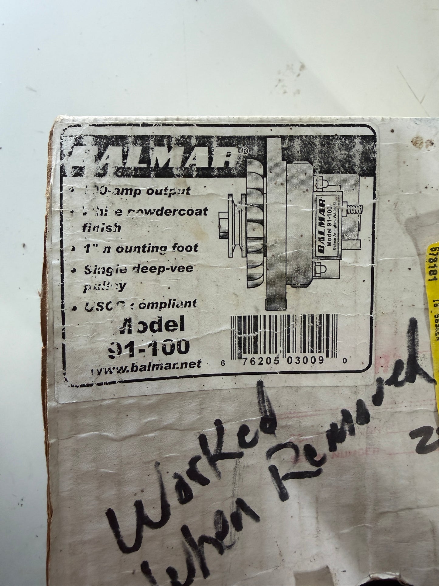 Balmar MODEL 91-100 Alternator - WORKS