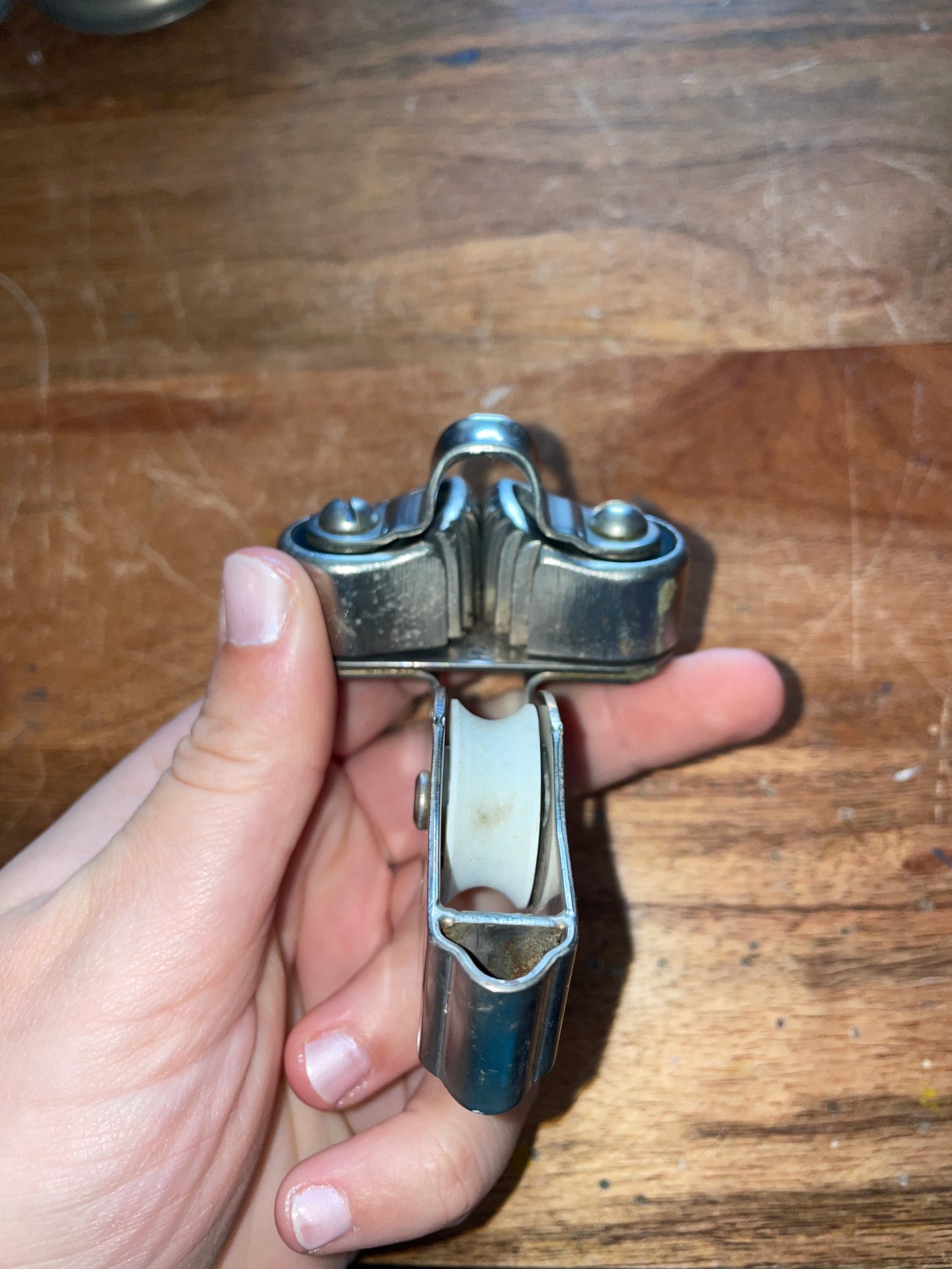 Small Schaefer 1” Sheave - 5/16” Line Single Block With Cam Cleat - 1/4” Wire
