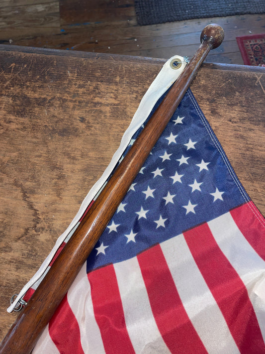 Wooden Flag Pole With American Flag