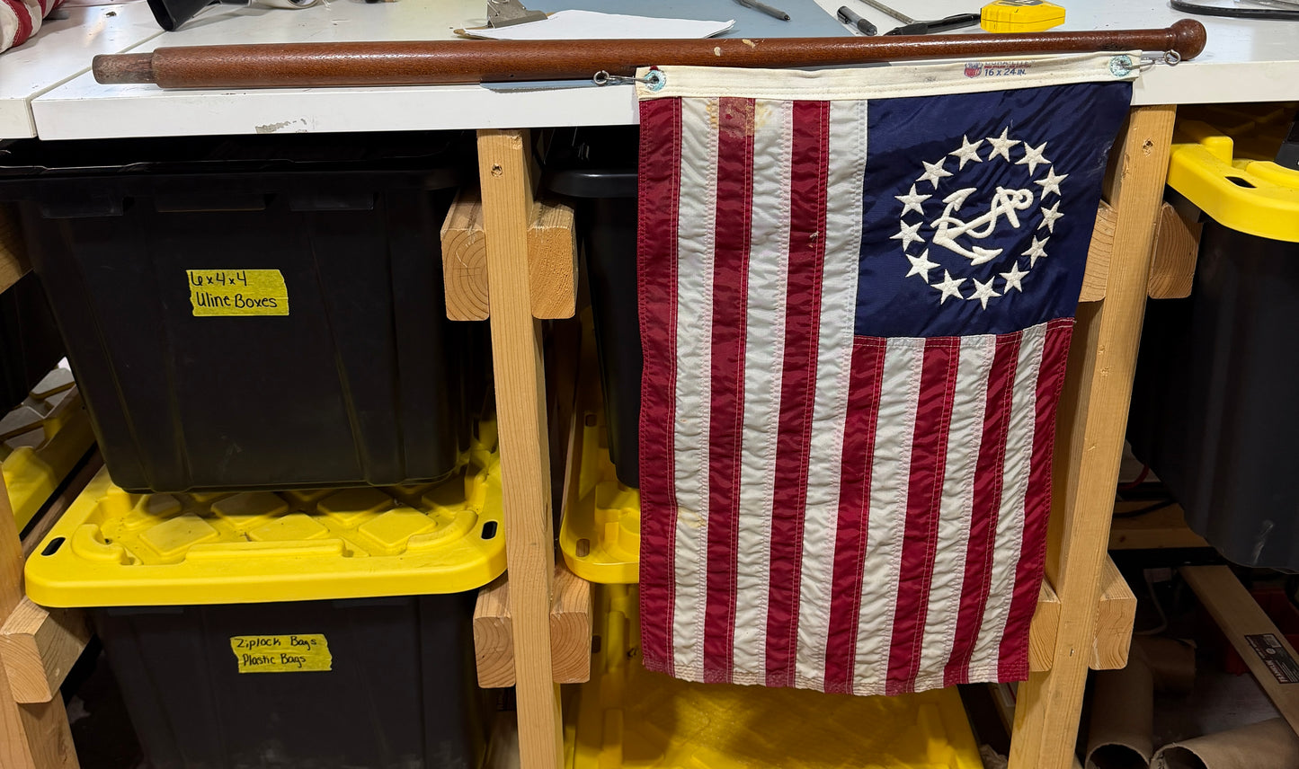 36" Long Teak Flag Pole WITH 16x24 Nautical American Flag