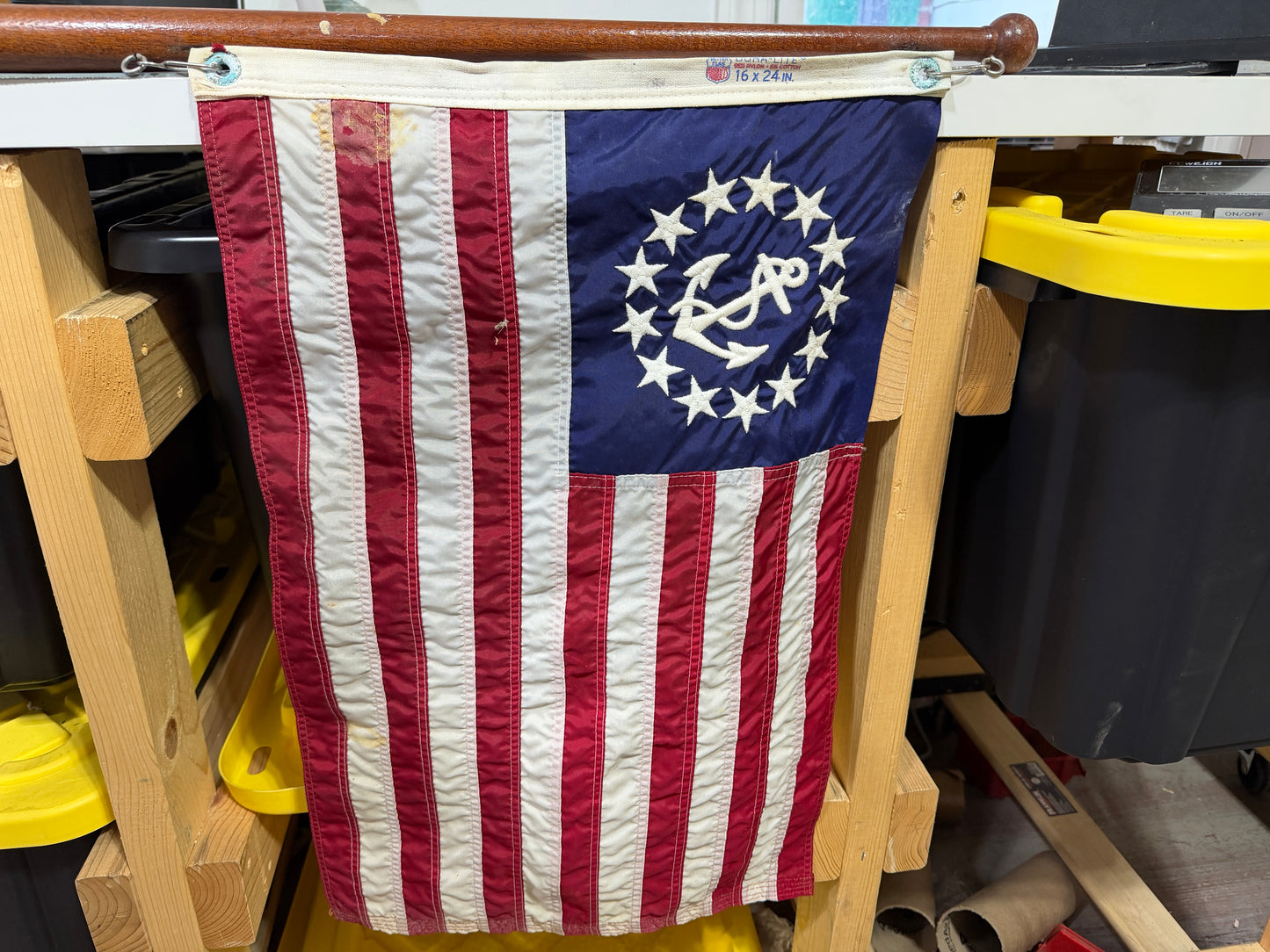 36" Long Teak Flag Pole WITH 16x24 Nautical American Flag