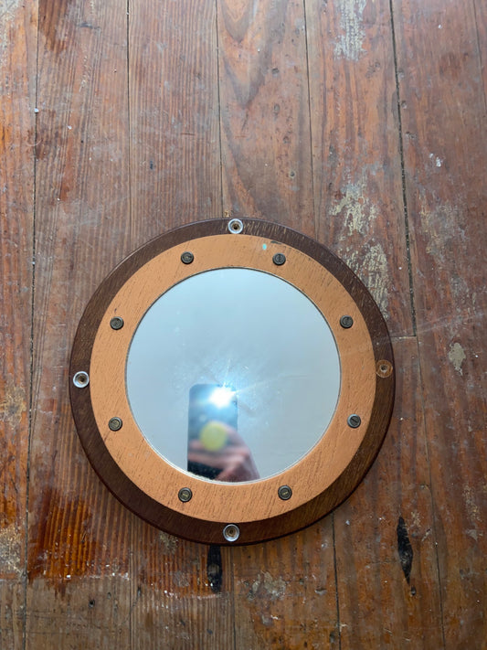 Wood Porthole Mirror- 10 3/4” Diameter
