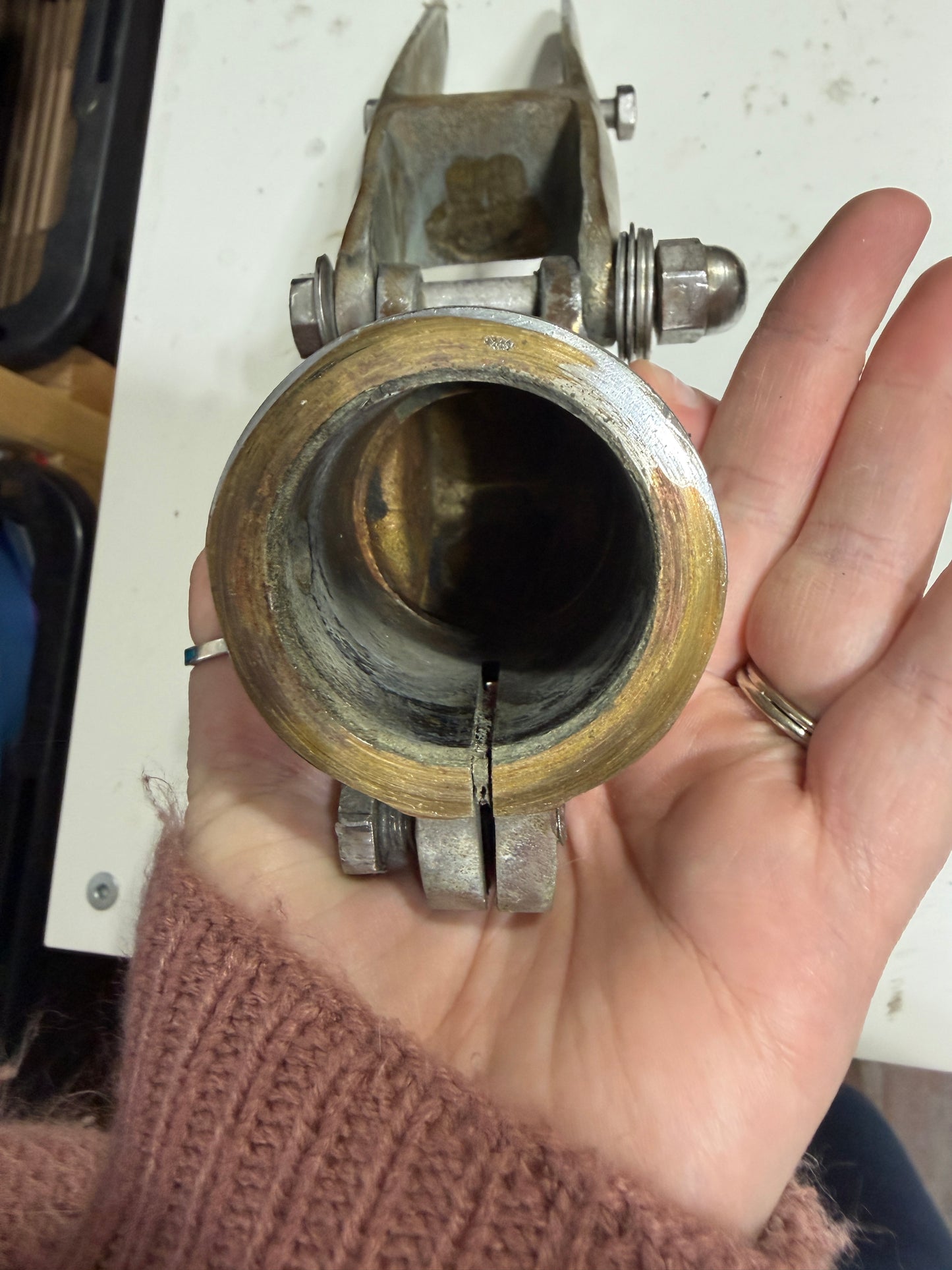 Chromed Bronze 1 1/2" Diameter Tiller Hardware and 1 5/8" Diameter Rudder Cap