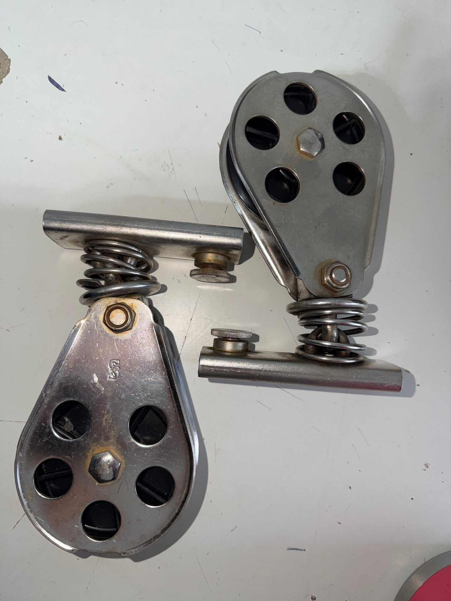 PAIR Large 3" Sheaved Block Track Car - 1 1/4" Track