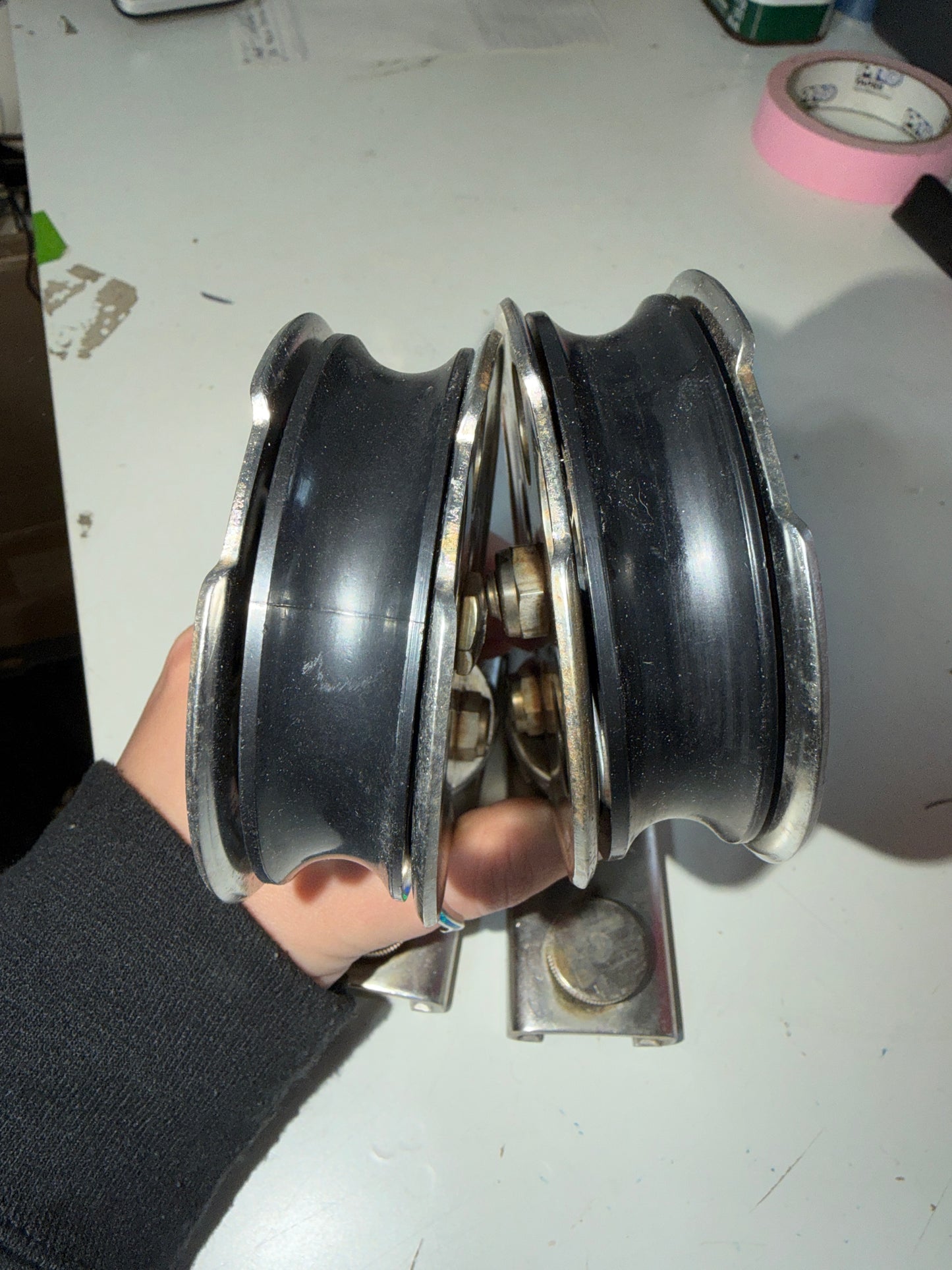 PAIR Large 3" Sheaved Block Track Car - 1 1/4" Track