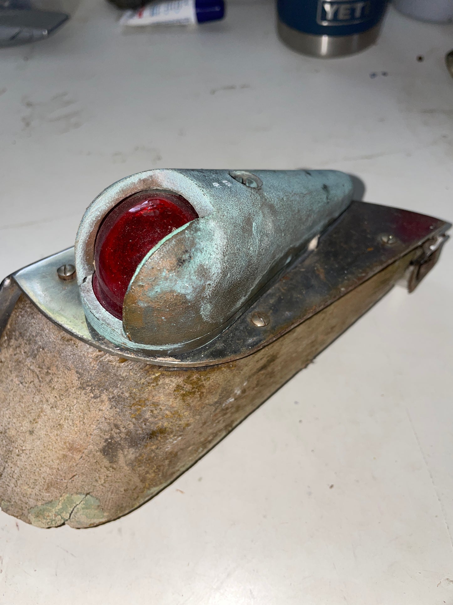 Vintage Bronze Port Side Navigation Light (Red Glass Lens)