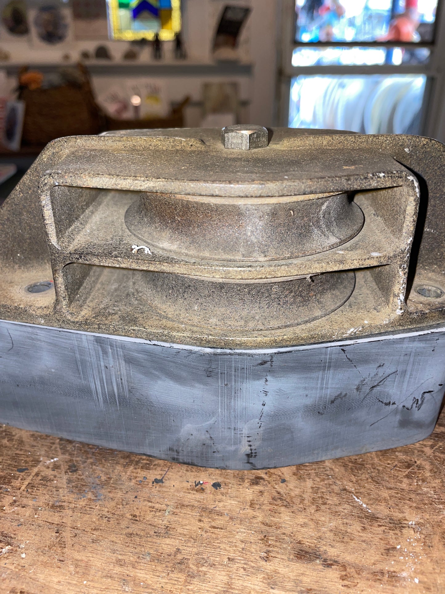 Large Brass 3 1/4” Double Cheek Block With Mounting Block- 9/16” Line