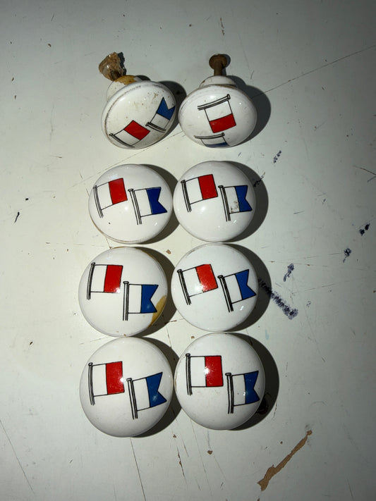 Set of 8 Ceramic Nautical Flag Cabinet Knobs