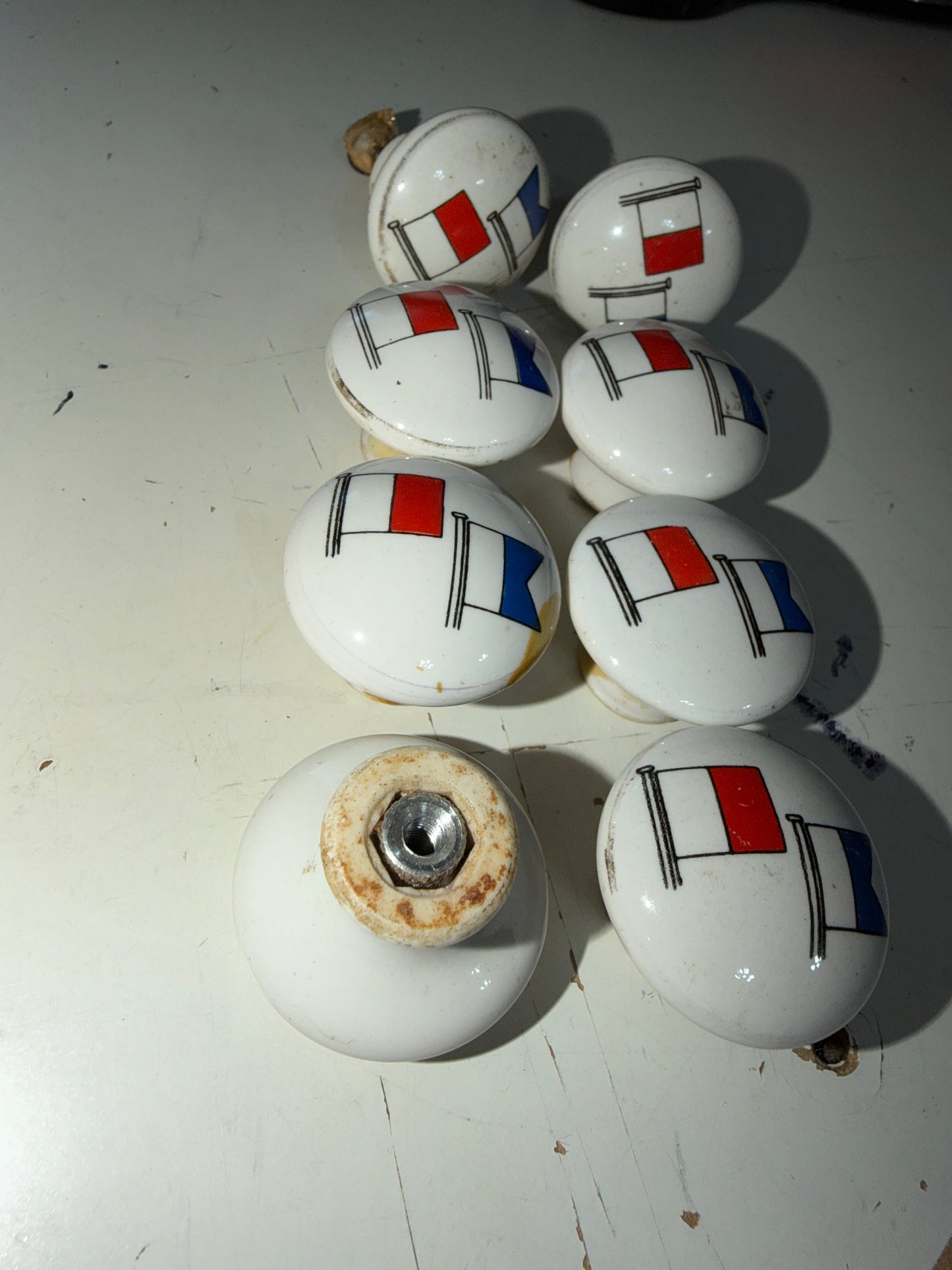 Set of 8 Ceramic Nautical Flag Cabinet Knobs