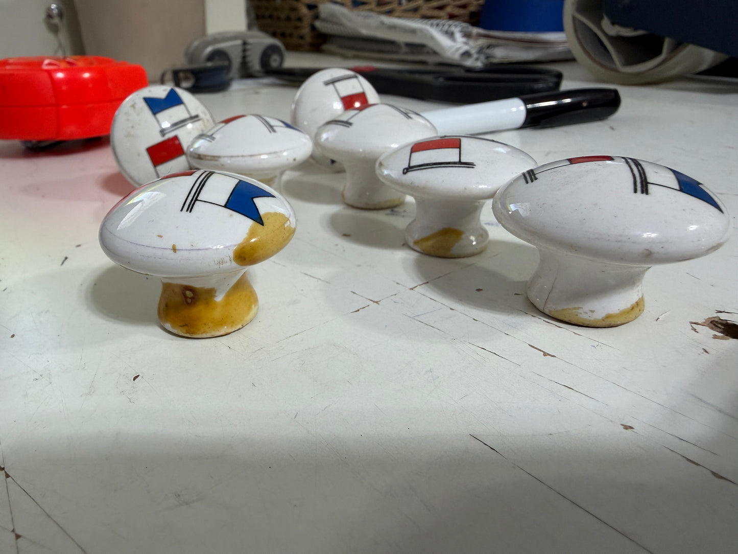 Set of 8 Ceramic Nautical Flag Cabinet Knobs