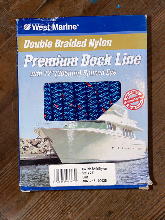 West Marine 1/2” x 25’ Double Braided Dock Line- NEW