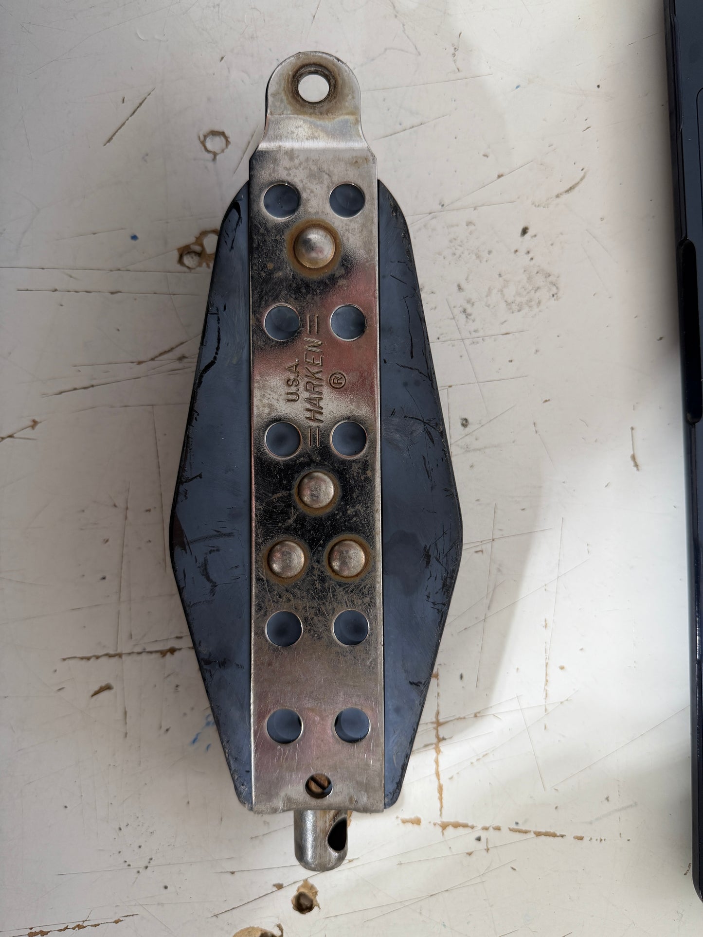 Large Harken Swivel Fiddle With Beckett- 3” And 2 1/8” Sheaves- 5/8” Line