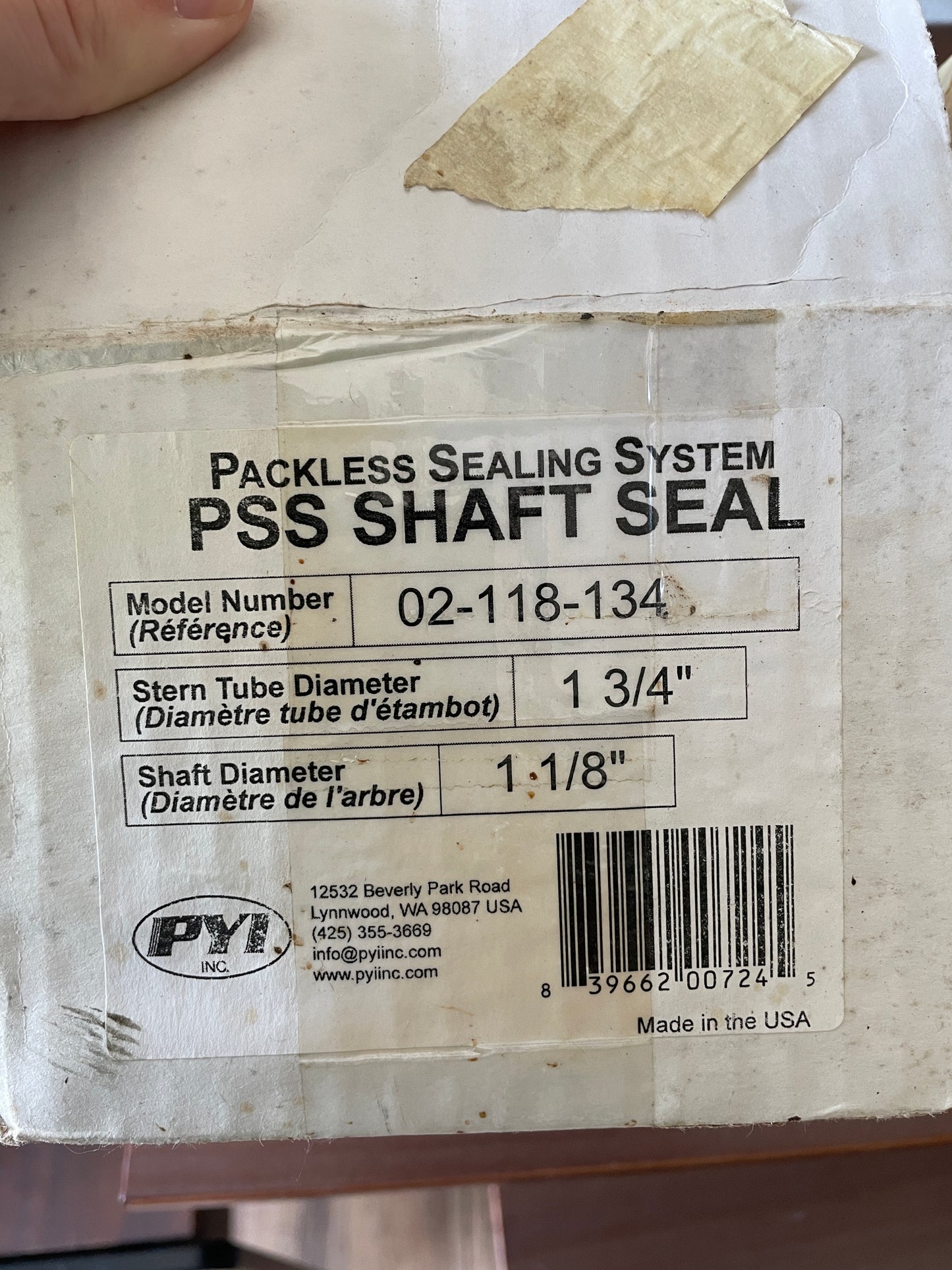 PYI Packless Sealing System - PSS Shaft Seal MODEL 02-118-134 - 1 1/8” Shaft Diameter - BRAND NEW