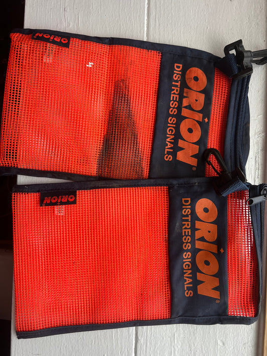 2 Orion Distress Signal Bags, Blaze Orange Mesh, Zippered, Snap Hook Emergency