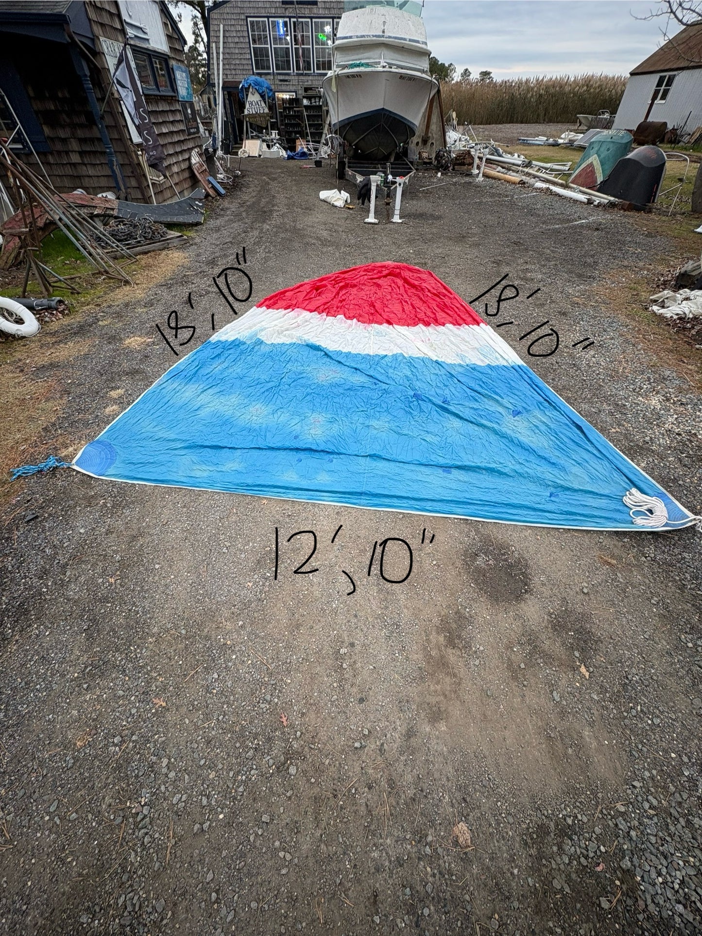 Small Red White & Blue Spinnaker Sail - 18'10" Symmetrical x 12'10" Foot