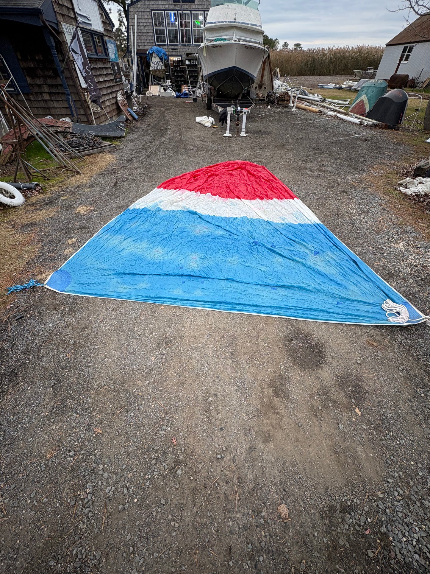 Small Red White & Blue Spinnaker Sail - 18'10" Symmetrical x 12'10" Foot