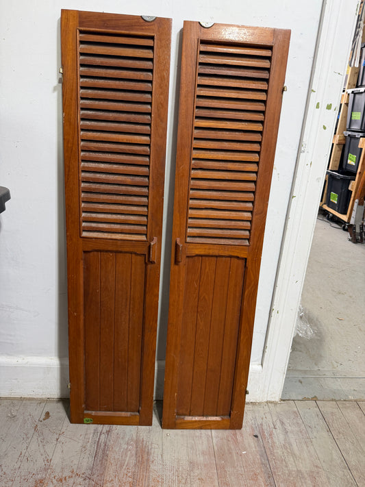 PAIR Teak Louvered Interior Cabinet Doors - 48" Tall x 10 5/8" Wide x 1" Thick --#305