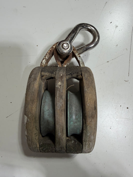 Double Merriman Wooden Block With Bronze Sheaves - 7/16" Line