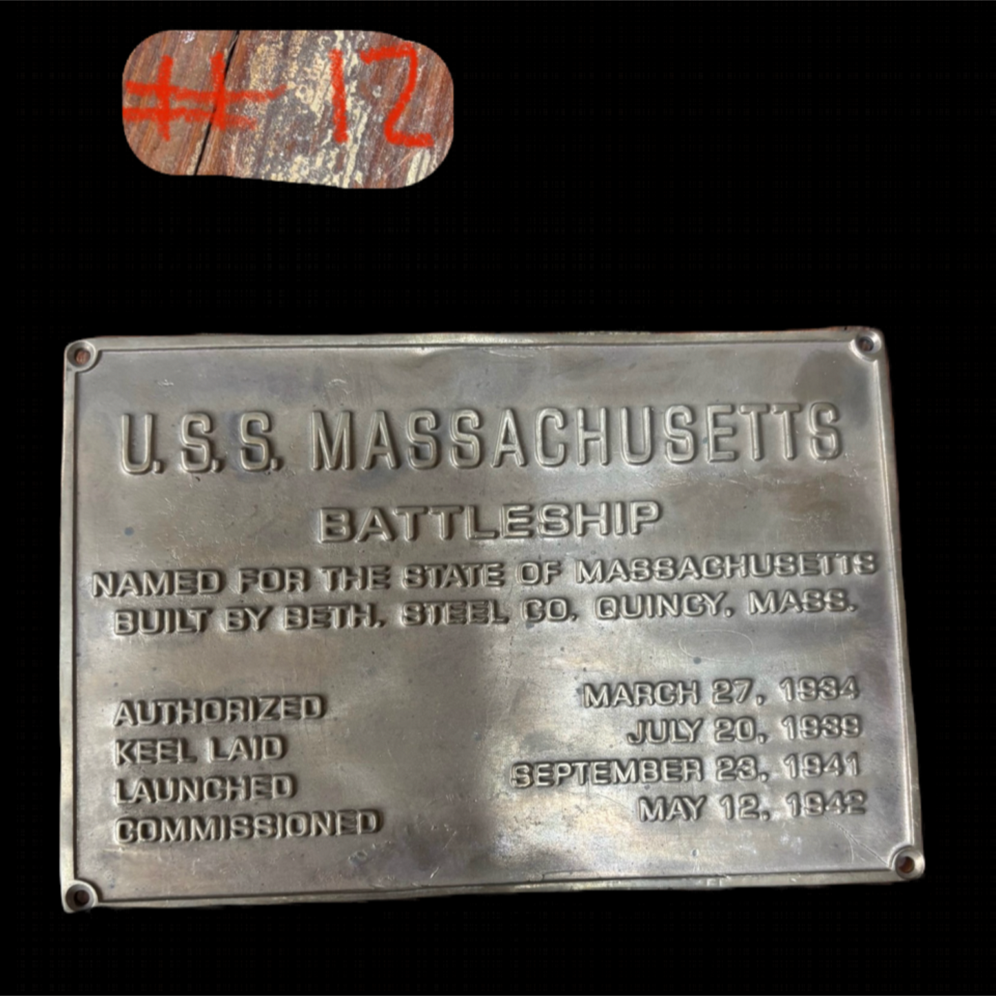 U.S.S. MASSACHUSETTS BATTLESHIP Plate