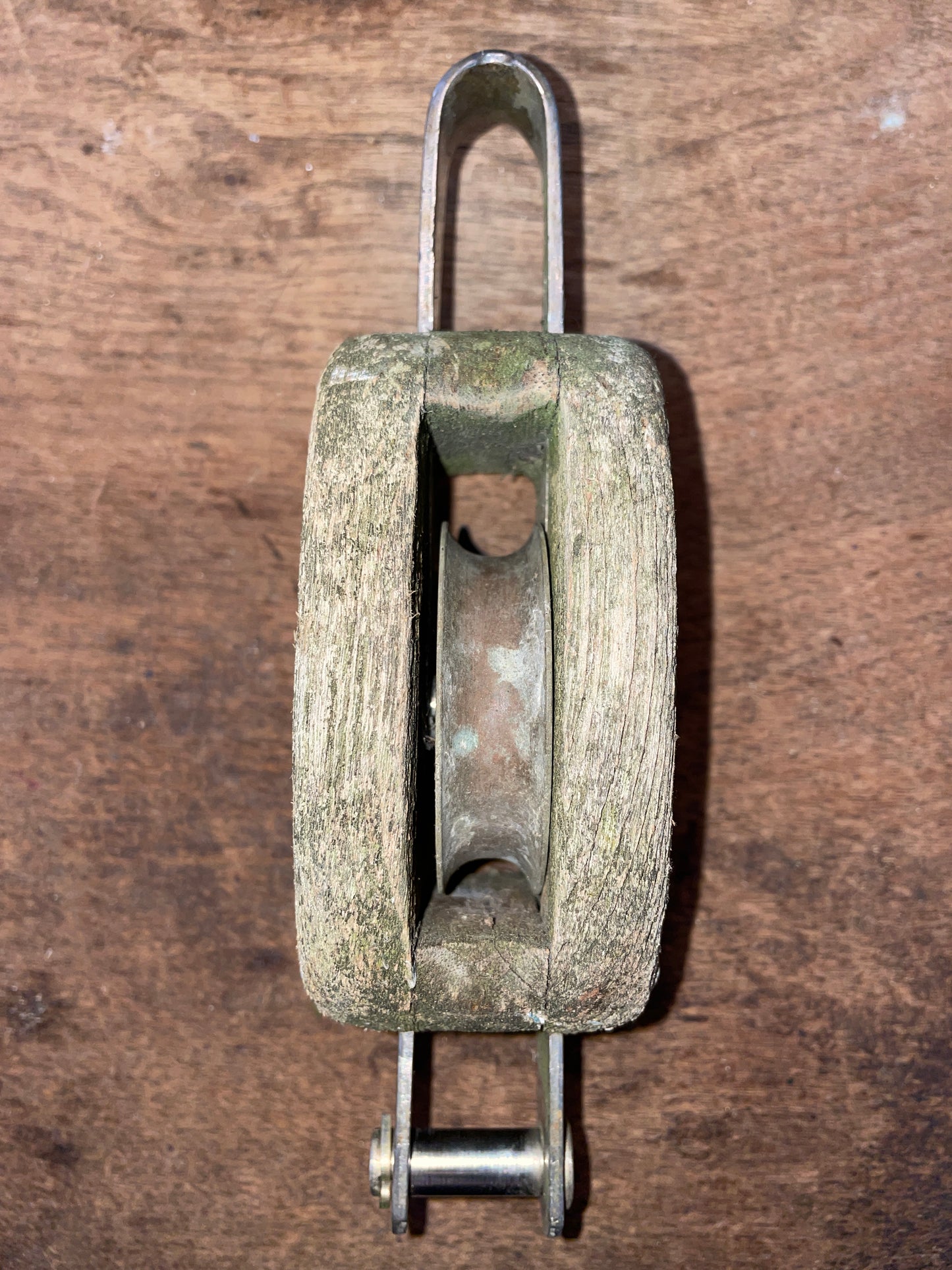 Vintage Wooden Block With 2 1/8” Bronze Sheave- 1/2” Line