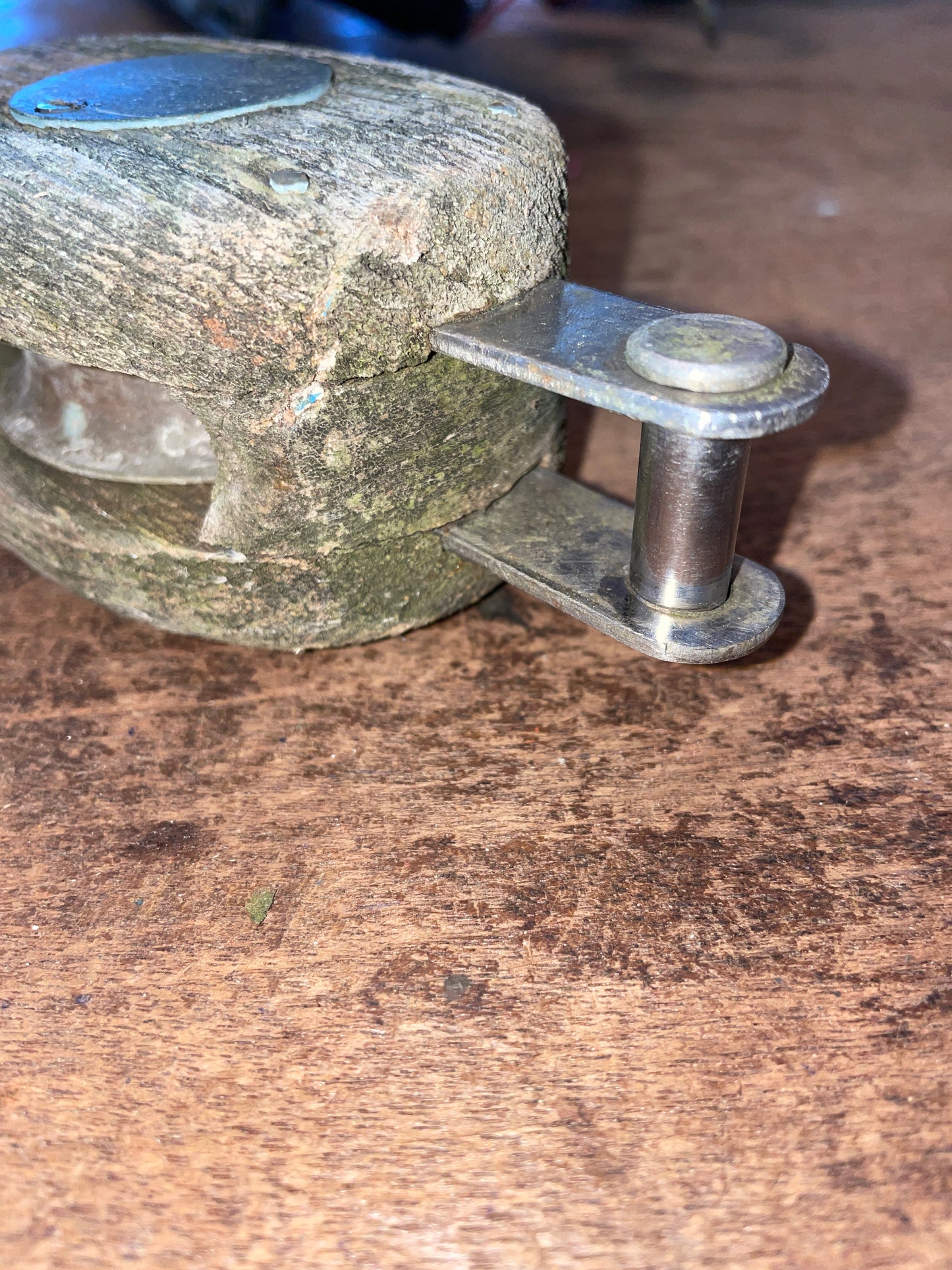 Vintage Wooden Block With 2 1/8” Bronze Sheave- 1/2” Line