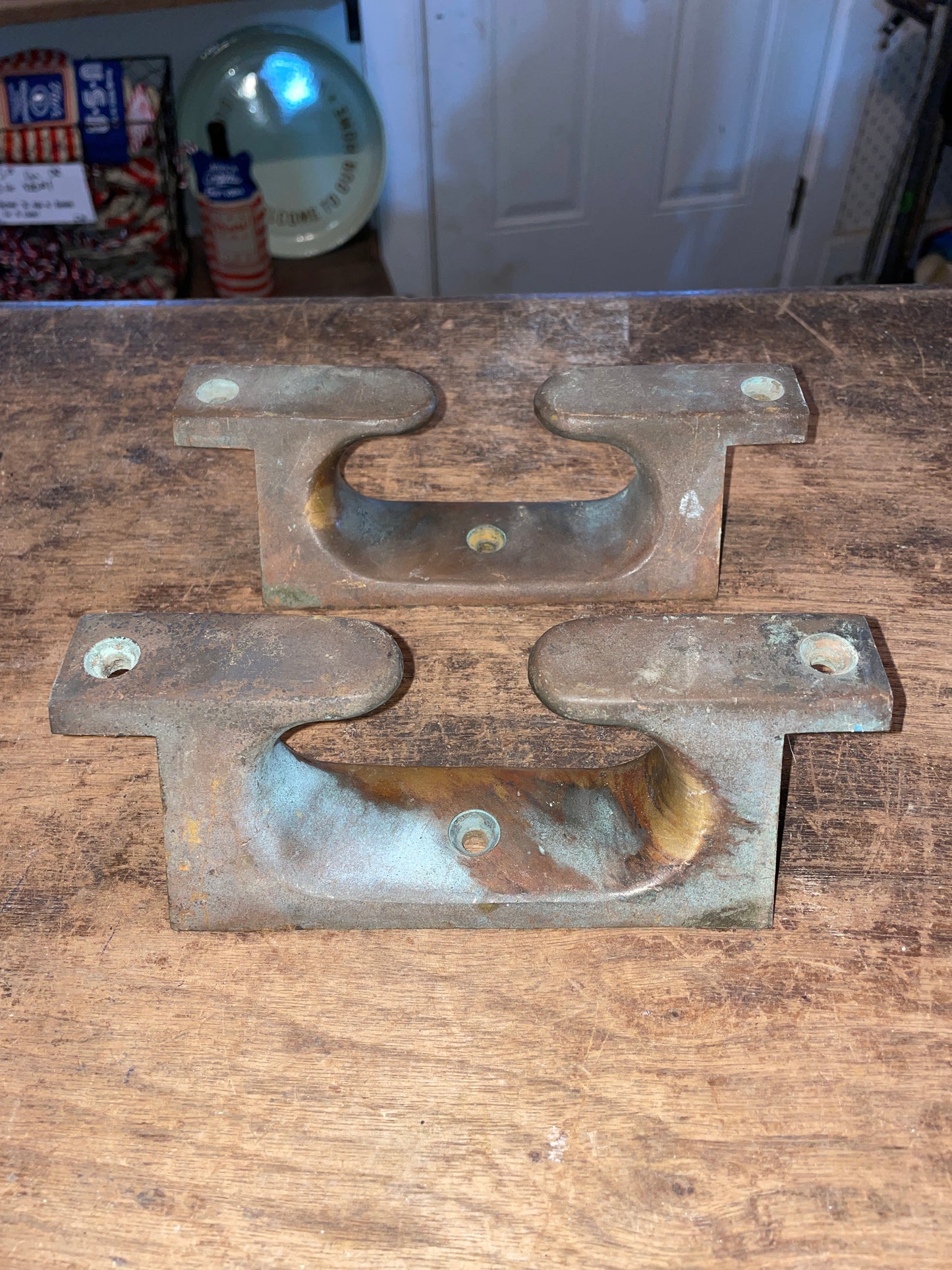 PAIR Vintage Bronze Angled Recess 7 1/2” Rail Cleats