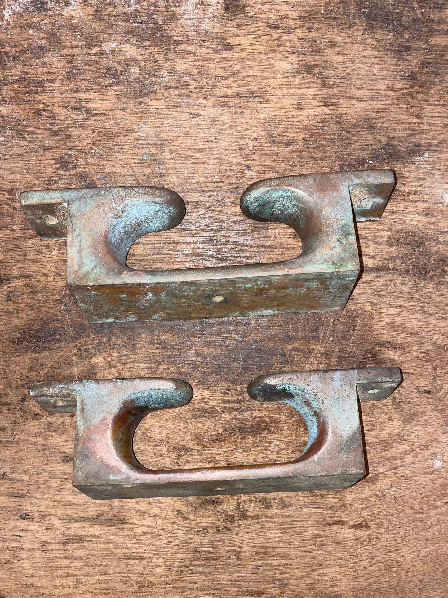 PAIR Vintage Bronze Angled Recess 7 1/2” Rail Cleats