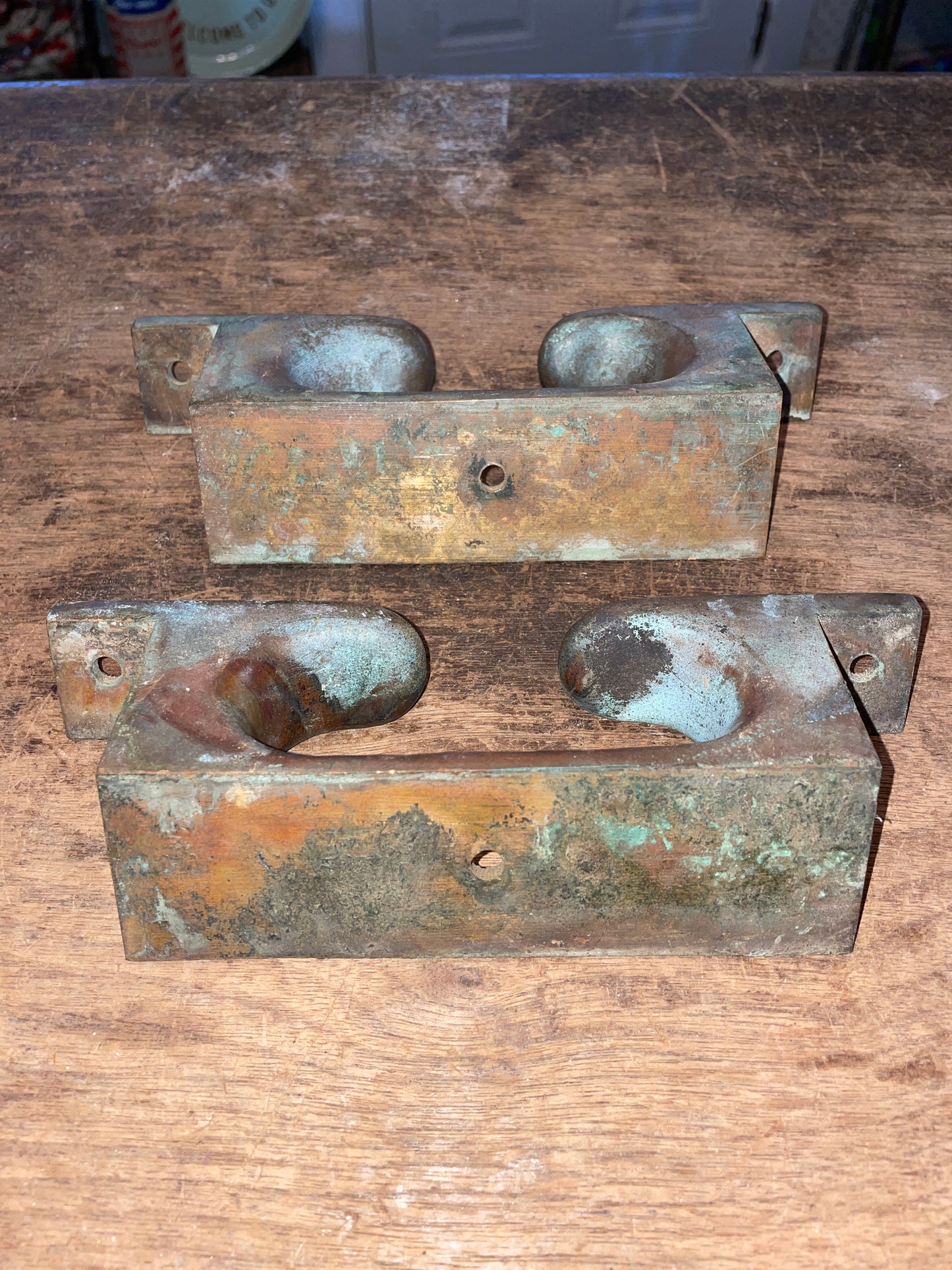 PAIR Vintage Bronze Angled Recess 7 1/2” Rail Cleats