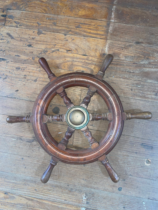 24" 6 Spoke Wooden Wheel With Bronze Center - 1" Keyed Shaft