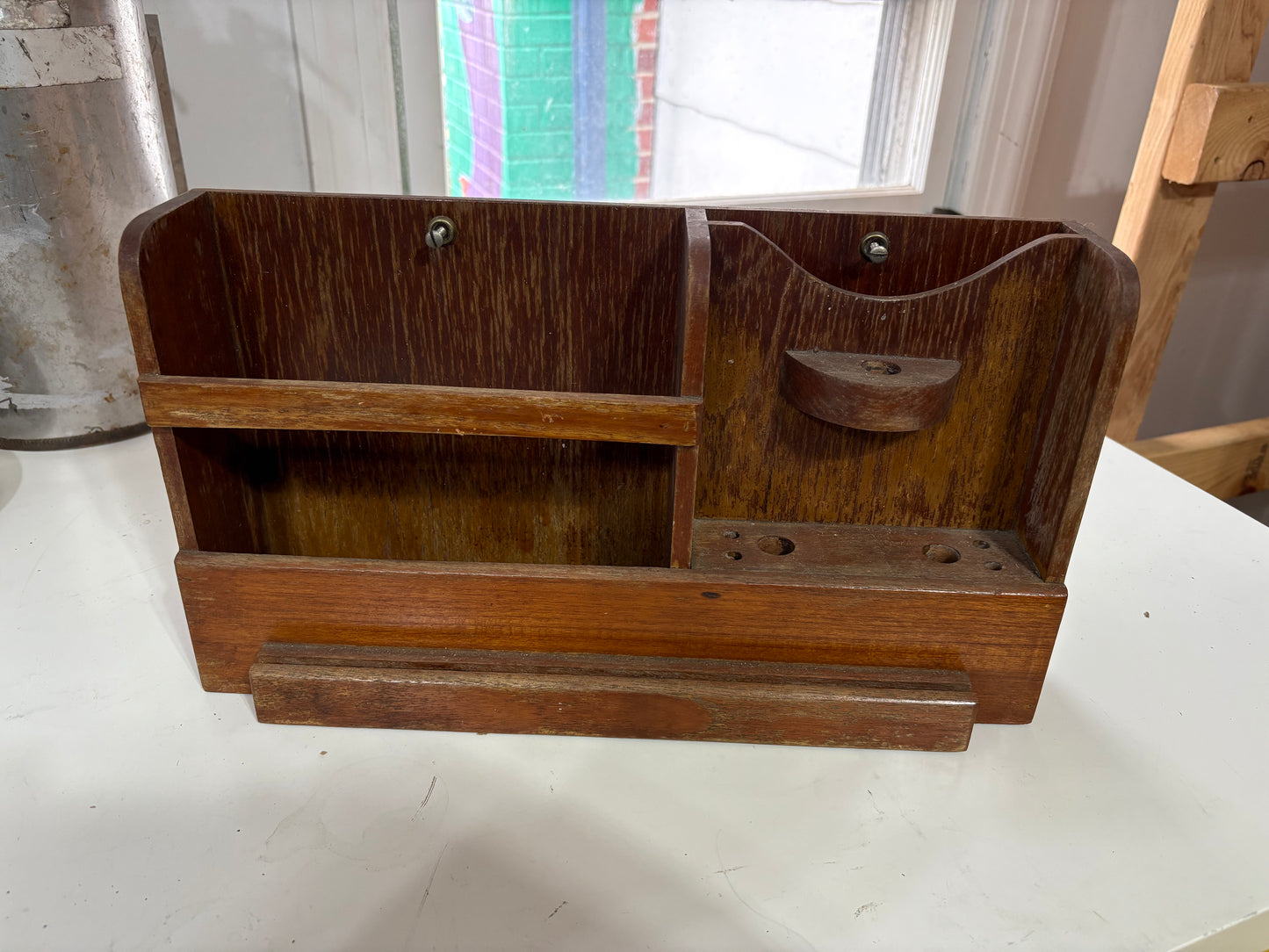 Wall Mount Teak Tool Holder/Shelf Off Crealock 37
