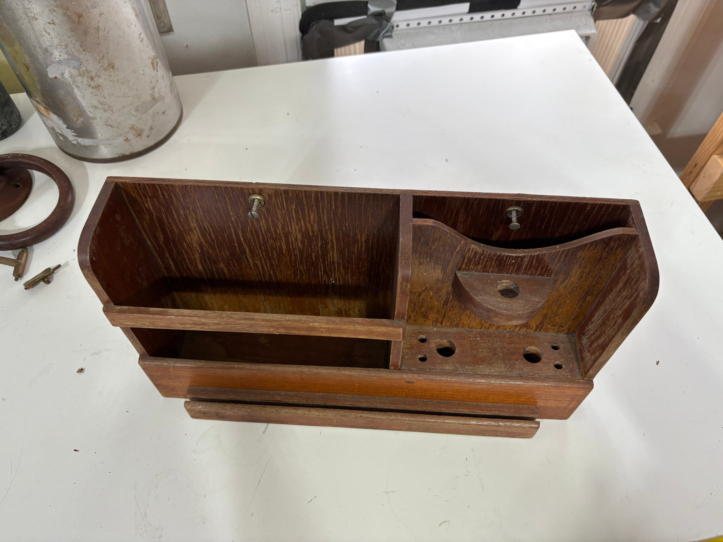 Wall Mount Teak Tool Holder/Shelf Off Crealock 37