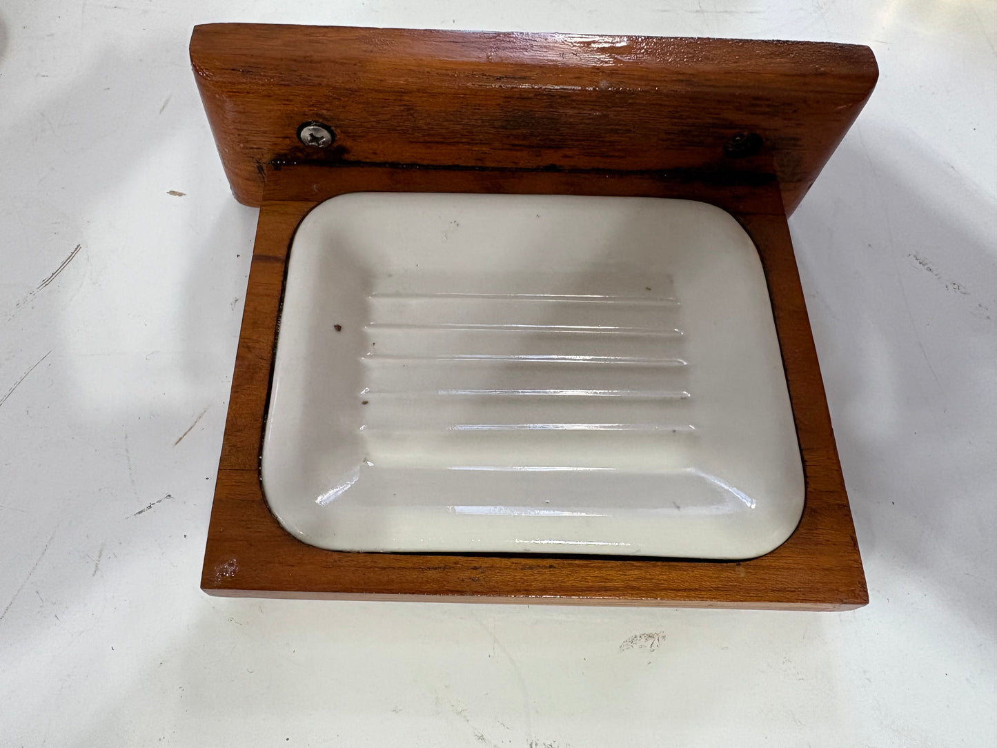 Teak and Porcelain Soap Dish
