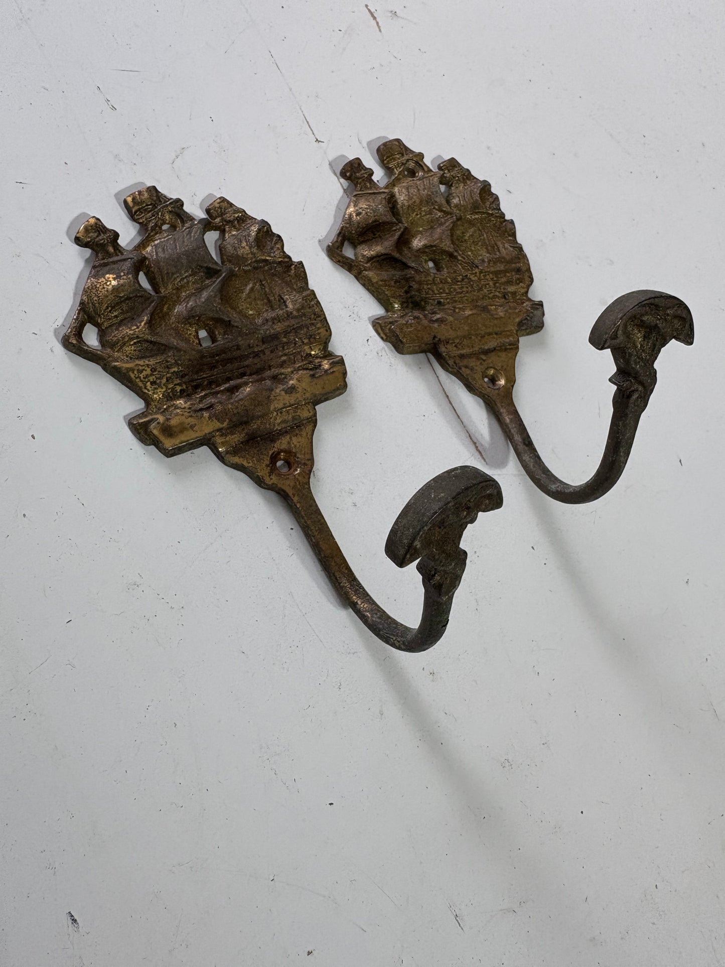 PAIR Bronze Ship Wall Hooks