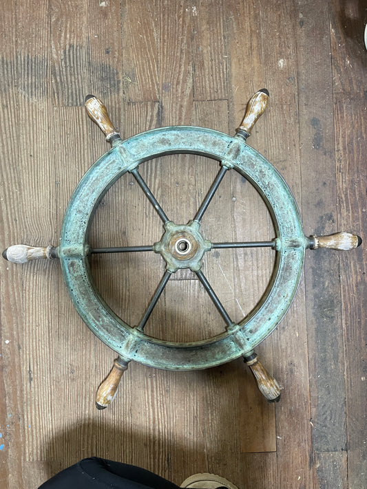 32  1/2" Lunenburg FDRY CO LTD Solid Bronze 6 Spoke Wheel With 5/8" Straight Keyed Shaft