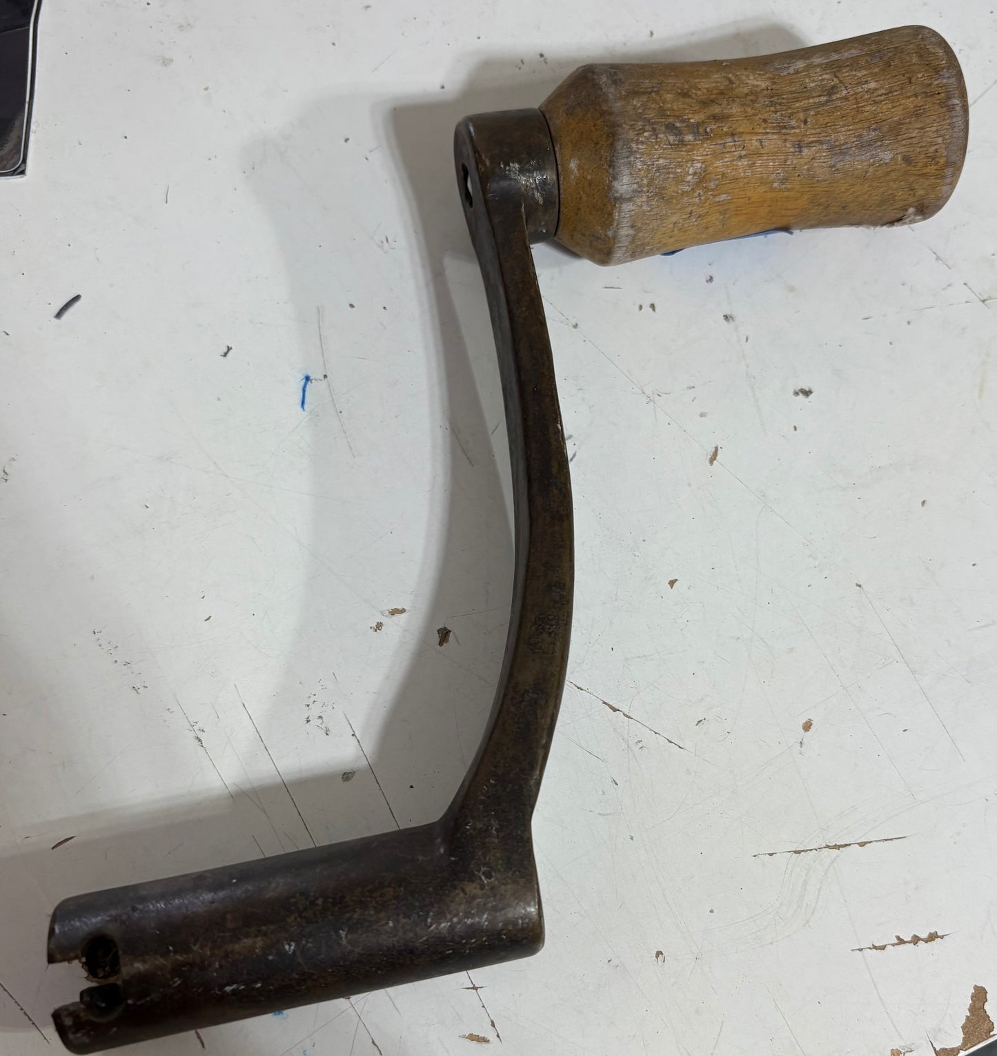 Vintage Bronze Crank Shaft with Wooden Handle