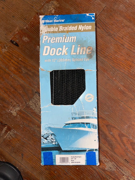 West Marine 5/8” x 35’ Premium Dock Line- BLACK NEW