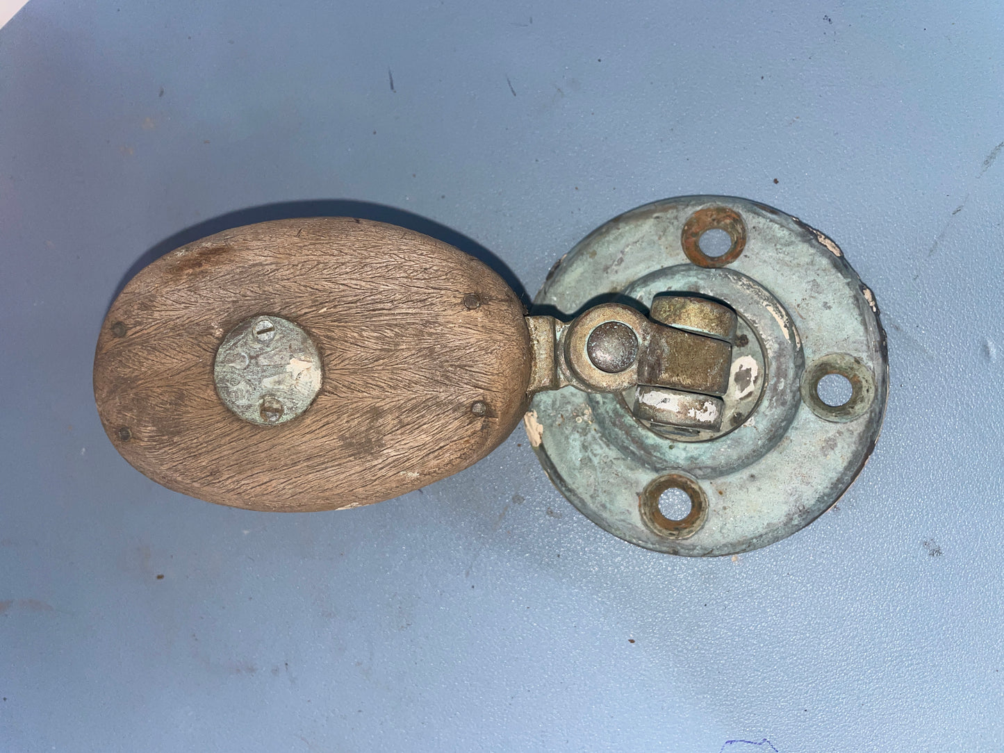 Vintage Wooden & Bronze Merriman Swivel Base Block - 1/2" Line - 1934 Eisenhower 50'