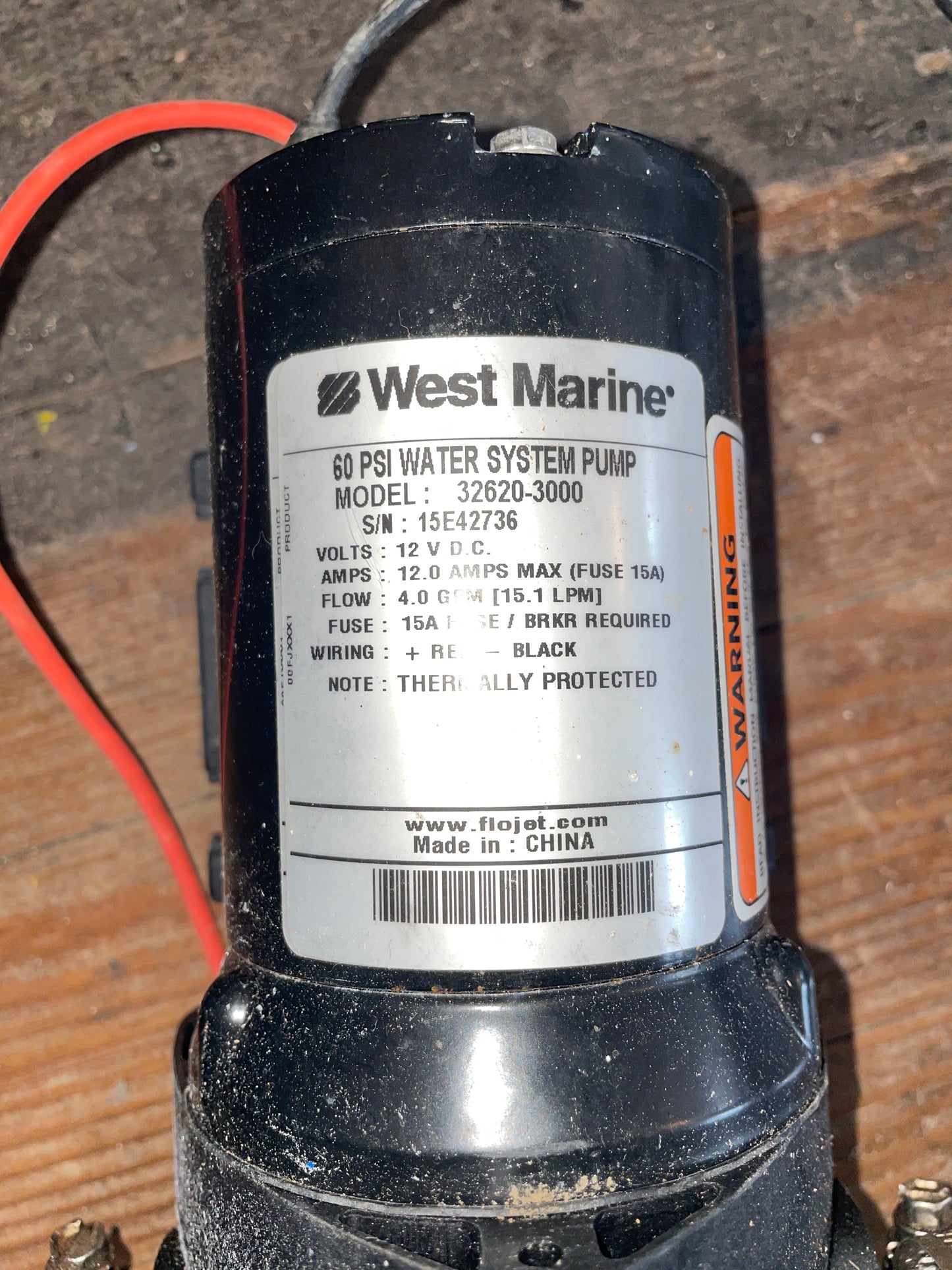 West Marine 60 PSI Water System Pump Model 326203000 UNTESTED