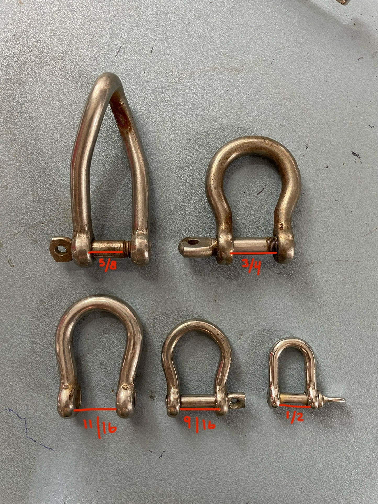 Lot of 5 Stainless Steel Shackles