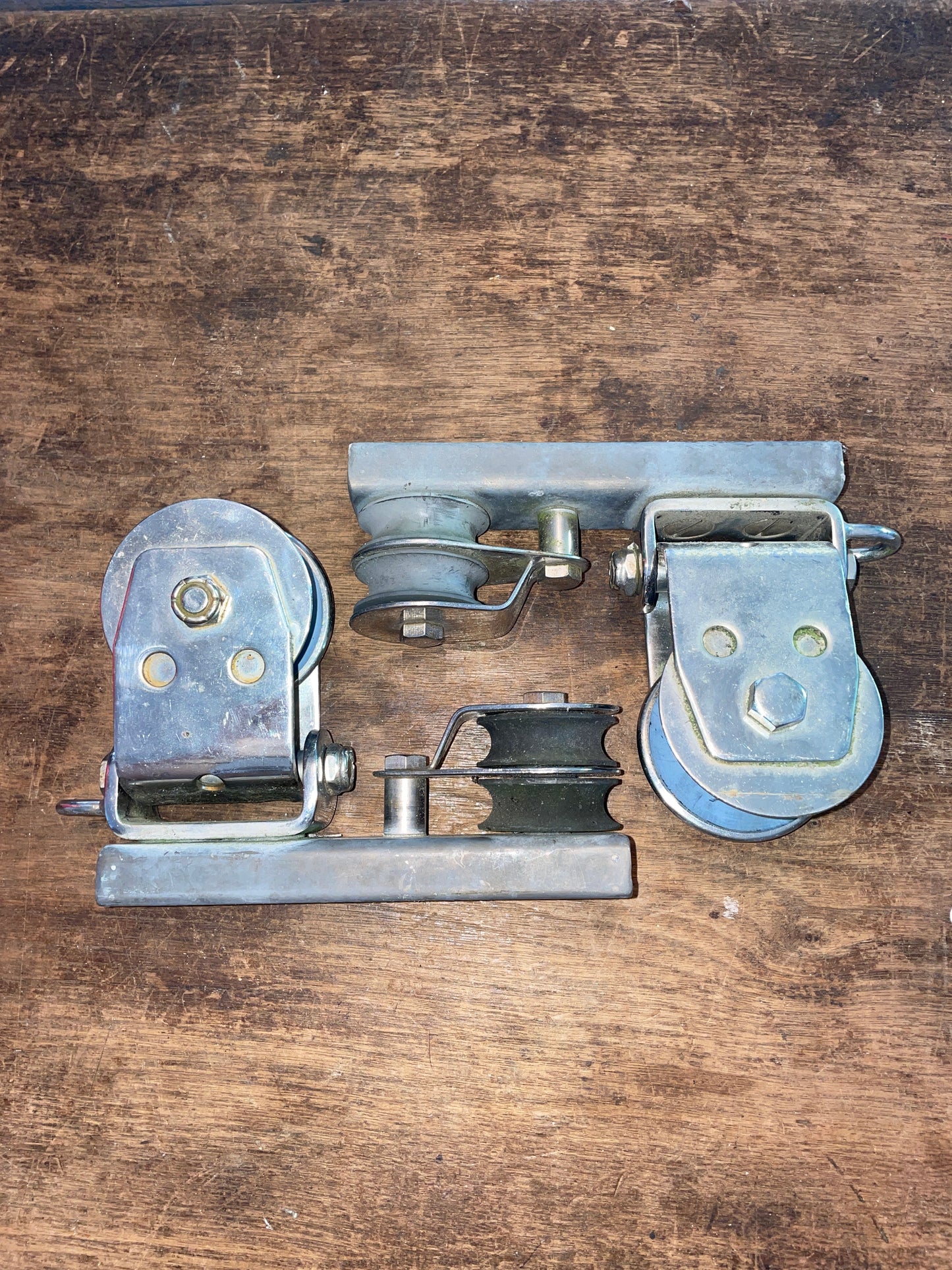 Pair Stainless Sheet Block With Double Block Track Car- 1” Track Size; 7/16” Line