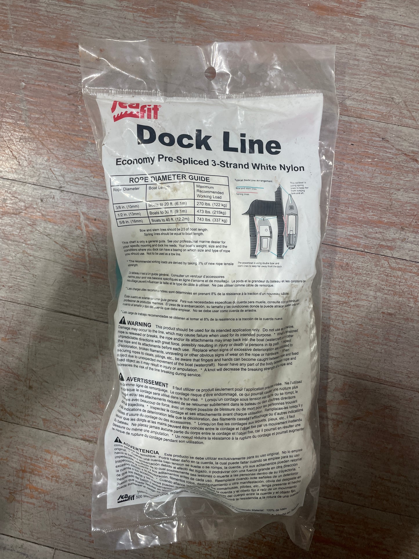 Seafit 3/8” x 20’ 3 Strand White Nylon Dock Line NEW