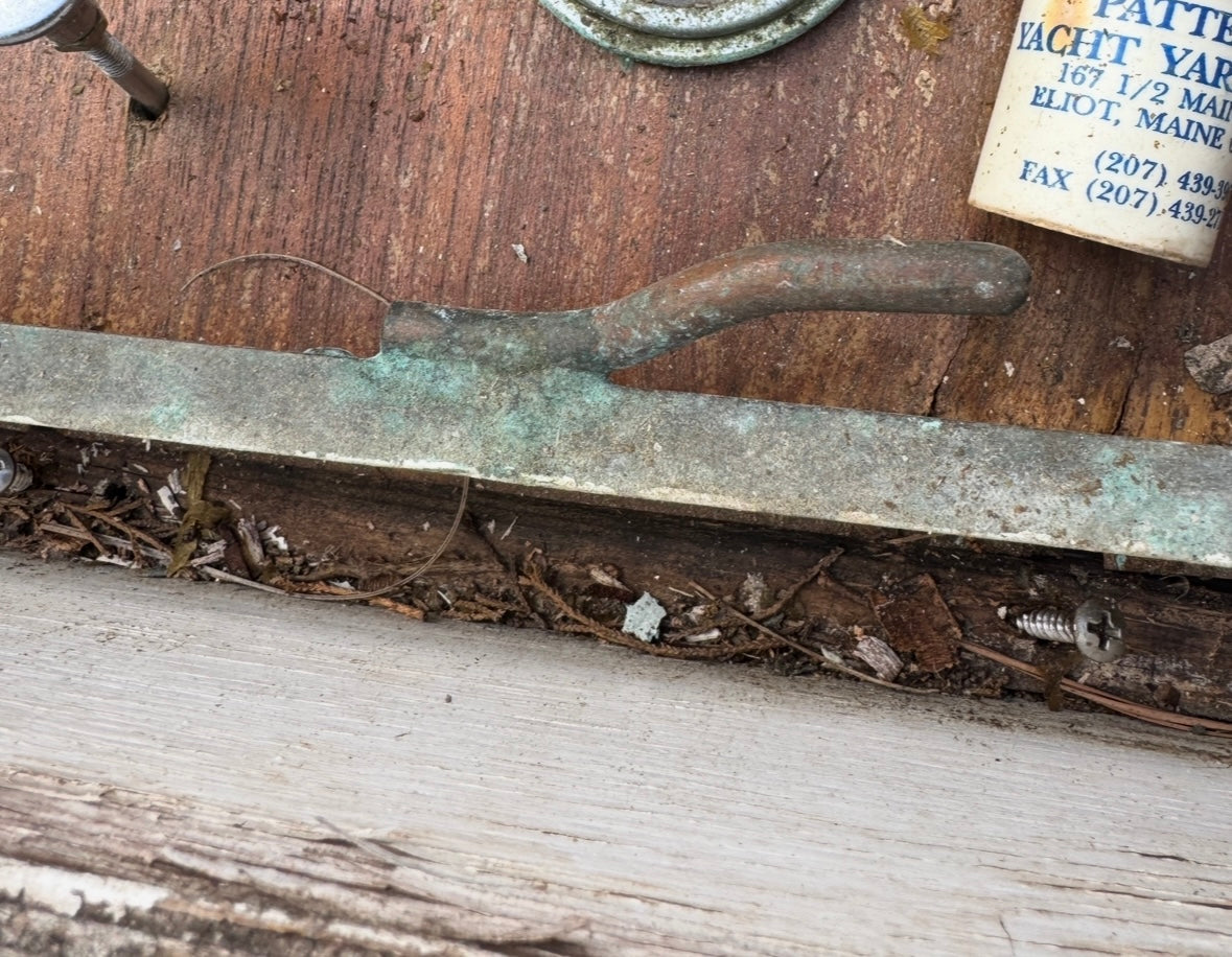 Vintage Bronze Lazarette Sliding Bar Locking System Starboard and Port - Alden Priscilla 1971