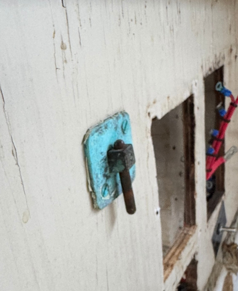 Vintage Bronze Lazarette Sliding Bar Locking System Starboard and Port - Alden Priscilla 1971