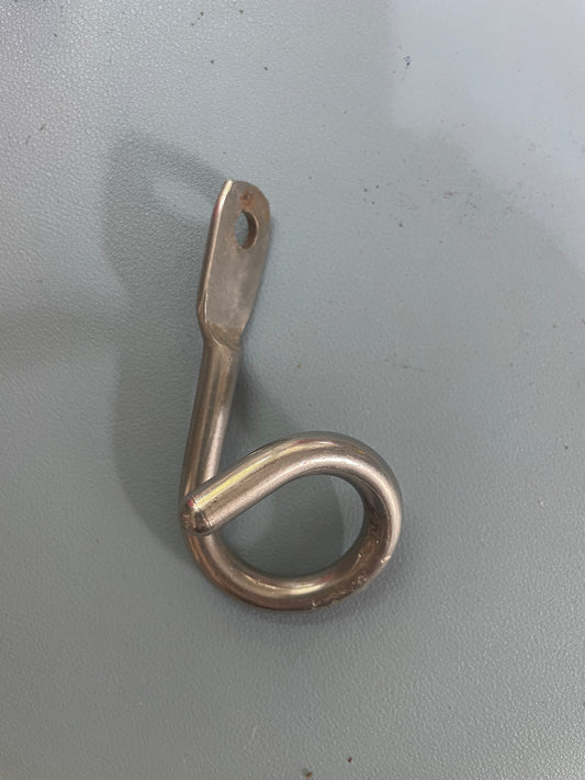 Metal eye bolt on a gray background